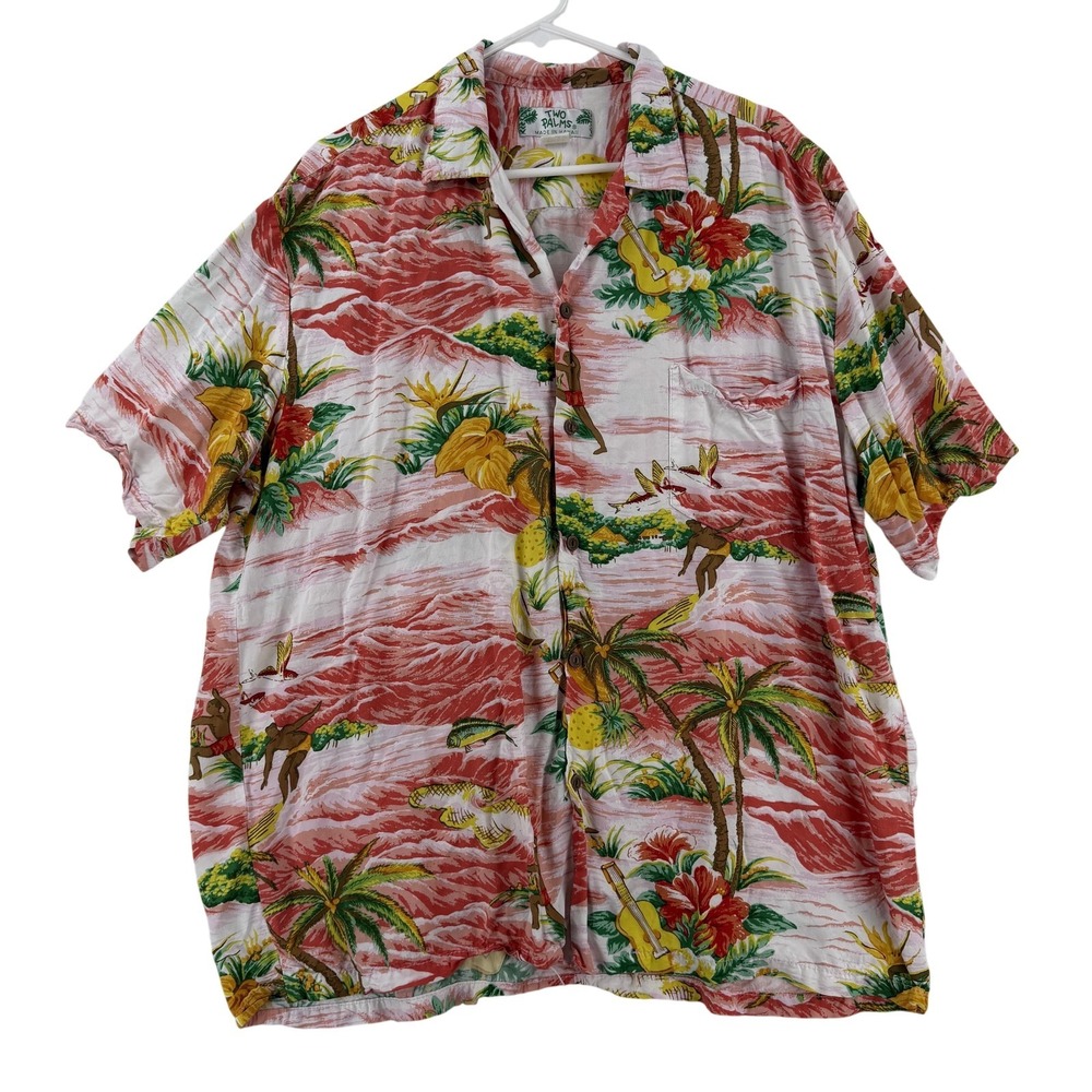 Two Palms Shirt Mens XL Multicolor Hawaiian Short Sleeve‎ Rayon Surf Beach Aloha